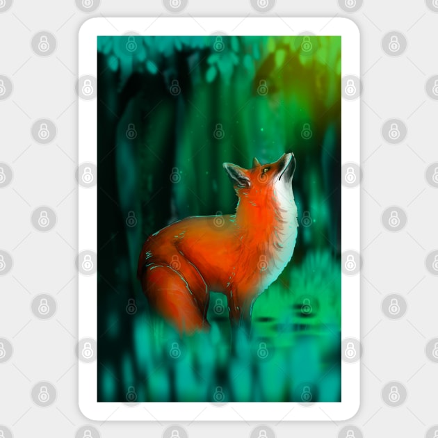 Fox in magical forest Sticker by Red Fox